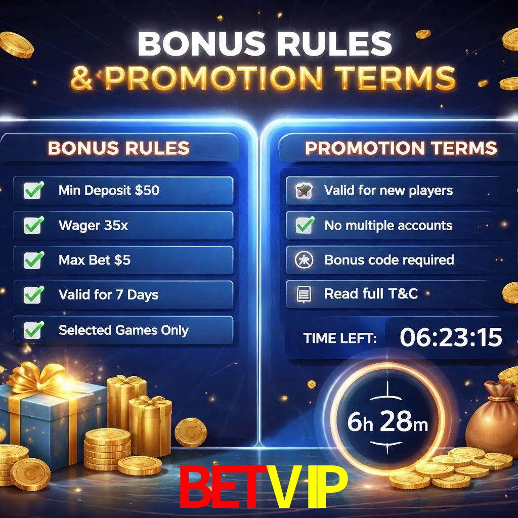 Reglas de promoción BETVIP y condiciones de bonos explicadas visualmente