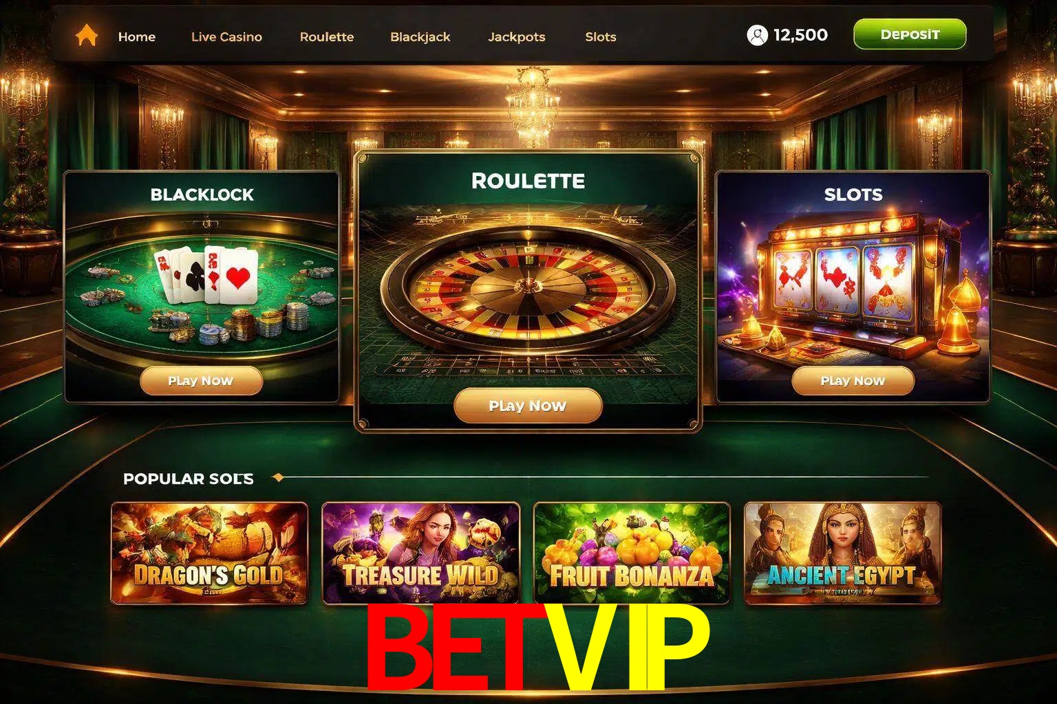 Vista de la plataforma BETVIP Casino mostrando categorías organizadas de juegos en línea